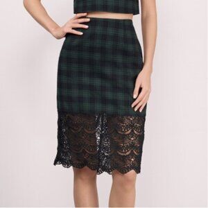 TOBI green and black witch plaid & lace midi skirt NWT size Sm